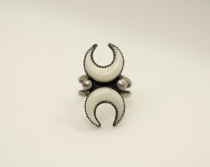 White Double Horn Moon Ring Made to order in your size