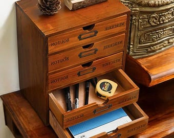 Rustic Wooden 5-Drawer Storage Box, Jewelry Organizer Chest