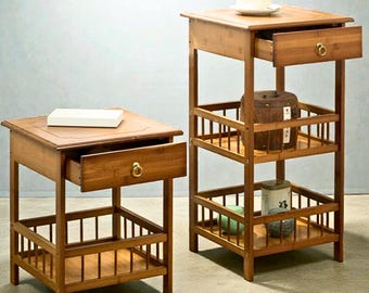 Bamboo Side Table Nightstand, Bedside Couch Chairside End Table for Bedroom Living Room