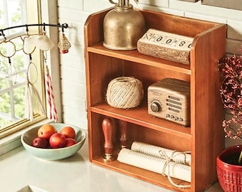 3 Tier Wooden Mini Cabinet Desktop Bookcase Retro Storage Box Display Shelf Unit