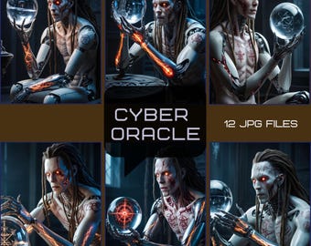 Cyber Orakel – Cyberpunk Portraits, Futuristische Sci-Fi KI-Kunst, Neon Digitaldrucke