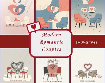 Liebespaare Clipart | Romantische Valentinstag Ephemera | Minimal Paar Illustrationen | JPG