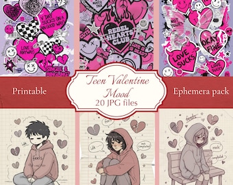 Teen Valentinstag Karten Clipart | Edgy Illustration Ephemera (20 JPG Dateien)