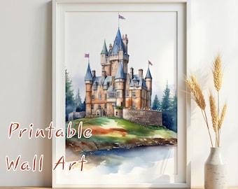 Fantasy Castles Clipart – 10 Printable Castle Illustrations | 2400×3000 JPG | Fairytale Landscape Art