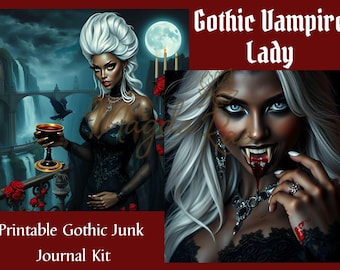 Gothic Vampir Lady Junk Journal Kit, Dark Fantasy druckbare Ephemera (digitaler Download)