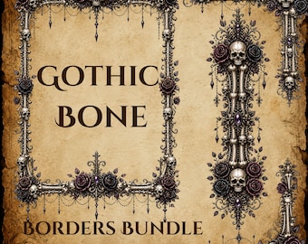 Gothic Bone Borders Bündel | Rahmen, Ecken, Teiler PNG (Digitaler Download)