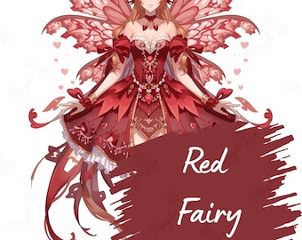 Rotflügelige Fee Clipart Set - 20 JPG Dateien, Fantasy weibliche Charaktere