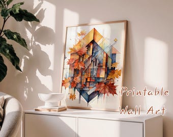 Herbst Geometrische Wand Kunst Set, Abstrakt Herbst Architektur Printable (Digitaler Download)