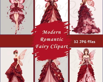 Romantisches Feen-Clipart-Set - Elegante Fantasy-Feen auf weißem Hintergrund, 32 hochauflösende JPG-Bilder