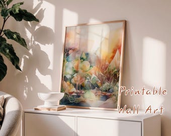 Abstrakte geometrische Landschaft, bunte Polygon Berge, moderne facettierte Natur Printable (digitaler Download)