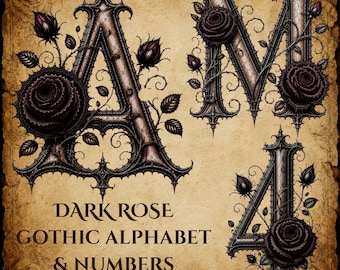 Dark Rose Gothic Alphabet & Zahlen Clipart (digitaler Download)