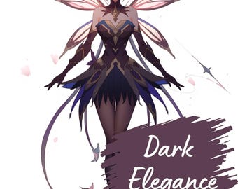 Dark Elegance Fee Clipart - Gothic Fantasy Fee auf weißem Hintergrund, hohe Auflösung JPG