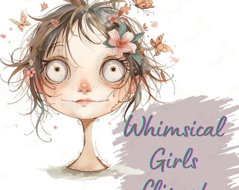 Wunderliche Aquarell Mädchen Clipart Bundle, Fantasy Charakter Illustrationen (16 PNG-Dateien)