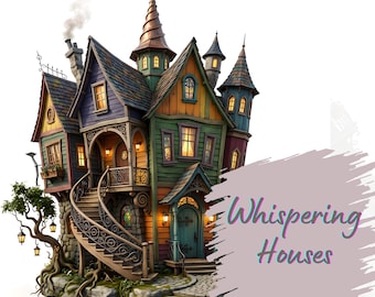 Verzauberte Fantasy Gothic Cottages Clipart, verzauberte Geisterhäuser (digitaler Download)