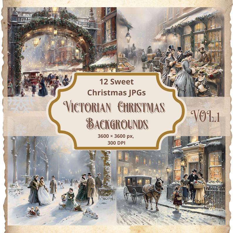 Victorian Christmas Backgrounds – 12 Holiday Jpgs, Scrapbook Paper ...