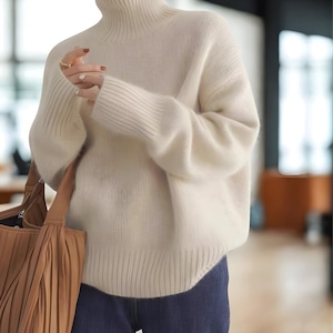 Cozy Oversized Wool Sweater for Women | Loose Turtleneck Knit | Soft Relaxed Fall & Winter Pullover