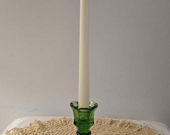 Fostoria Glass Emerald Green Vintage Candlestick - Coin Motif