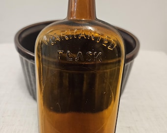 Antique Amber Glass Bottle - "Warranted Flask"