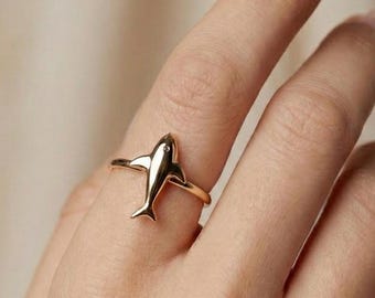 Anello balena in oro, anello delfino, gioielli con animali dell'oceano, grazioso anello minimalista, regalo per donne e ragazze, anello con fascia in oro regolabile