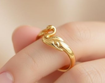 Dainty Rose Gold Swan Ring, Minimalist Animal Jewelry, Graceful Bird Wrap Ring, Nature Lover Gift, Sterling Silver Options