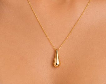 Minimalistiskt droppformad halsband, nätt guldfärgad dropphängekedja, enkelt vardagligt halsband, handgjorda smycken som present till hennes kärlek