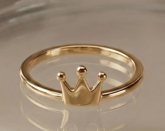 Gold Crown Ring, Princess Ring, Minimalist Royal Jewelry, Cute Adjustable Ring, Gift for Women Girls, Dainty Gold Band Ring