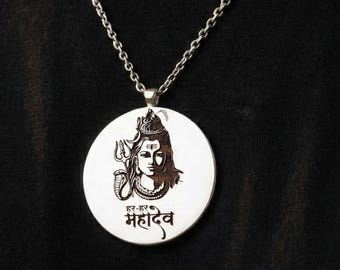 Colar com pingente do Senhor Shiva, amuleto Mahadev Har Har Mahadev, colar espiritual de prata, joia hindu para presente para homens e mulheres.