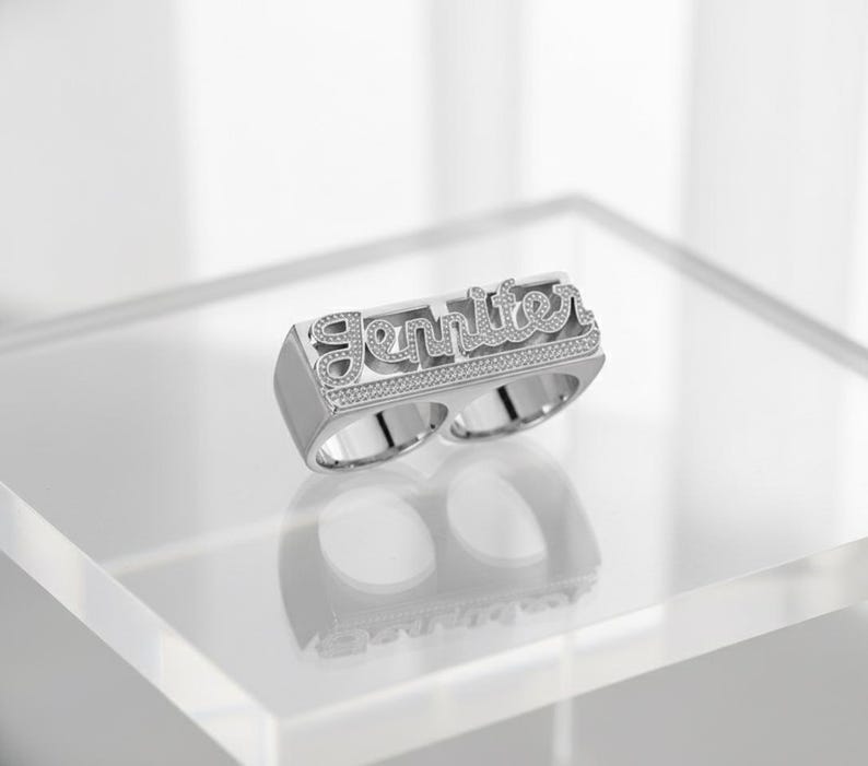 Custom Two Finger Name Ring, Personalized Gold Double Band Ring ...
