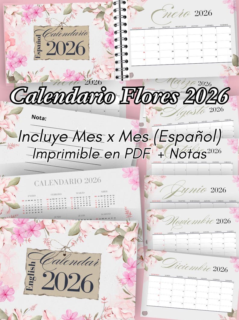 02 Calendario Flores 2026 – Edición Simple PDF Imprimible + Bonus ...