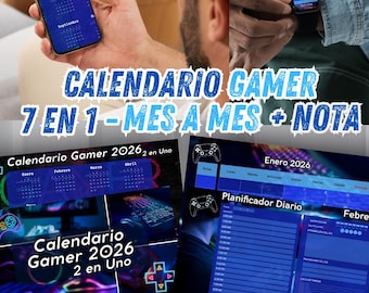 25 2026 Gamer Calendar Printable PDF – 7 in 1 Planner – Spanish Version – Instant Download