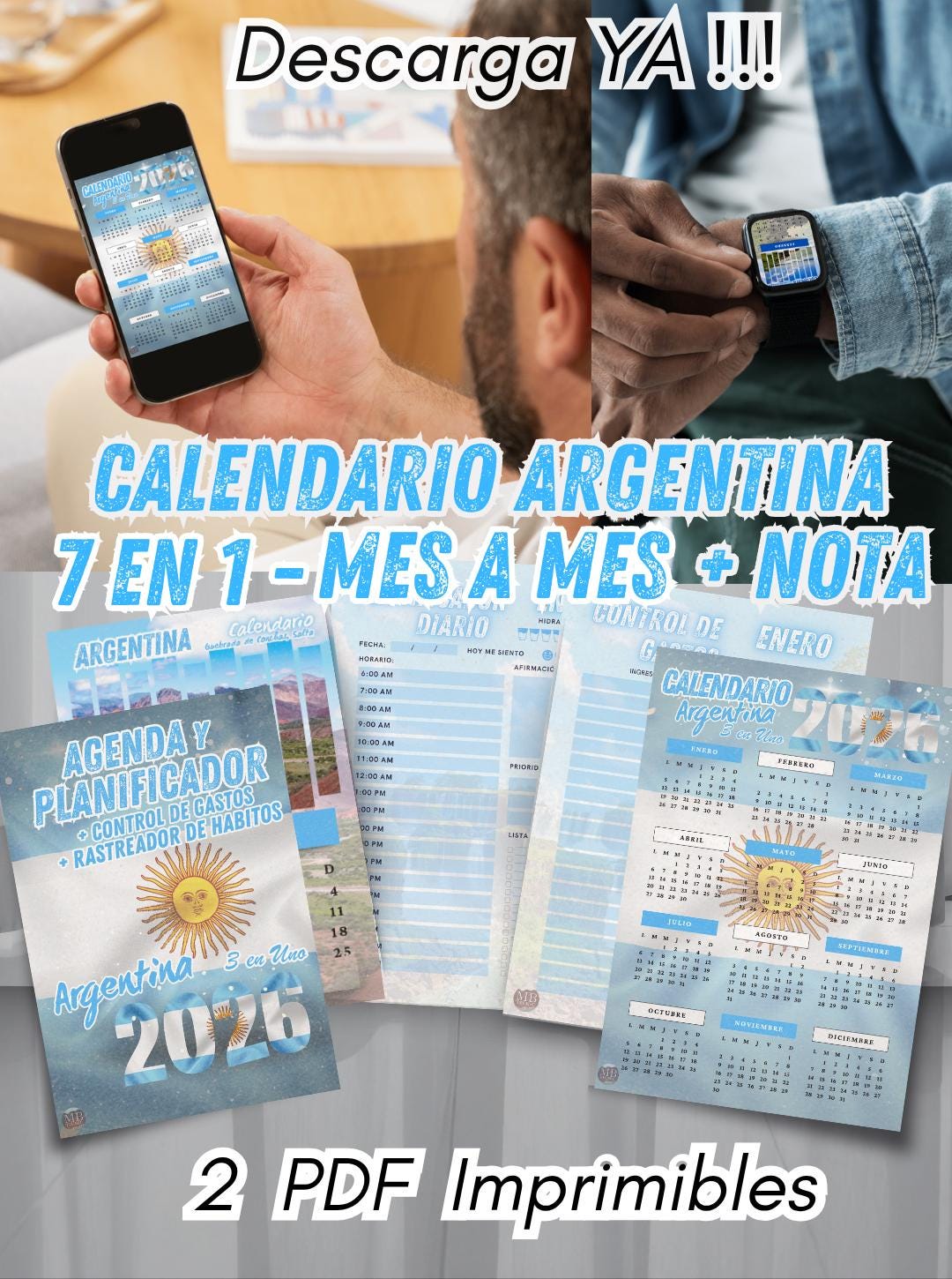08 2026 Argentina Calendar Printable PDF – 7 in 1 Planner – Spanish ...