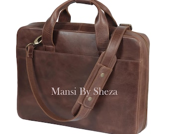 Leather briefcase laptop messenger bag leather satchel office handbag
