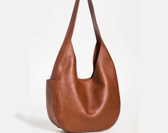 Genuine Leather Hobo Bag for Women Handmade Brown Shoulder Tote soft Leather Everyday Handbag