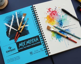 Canson XL Mixed Media Pad, 9x12", 60 Sheets | Heavyweight Art Paper for Watercolor, Gouache, Marker, Drawing & Sketching | Side Wire Bound