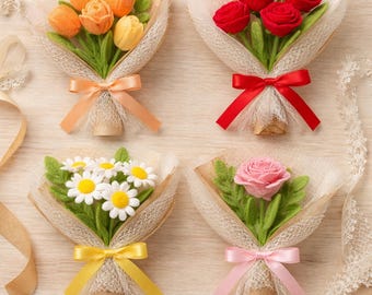 Häkelblumenstrauß-Muster, Tulpe Gänseblümchen Rose Häkelblumen, handgemachtes Blumenstrauß-Muster, Amigurumi Blumen PDF, DIY Geschenkstrauß