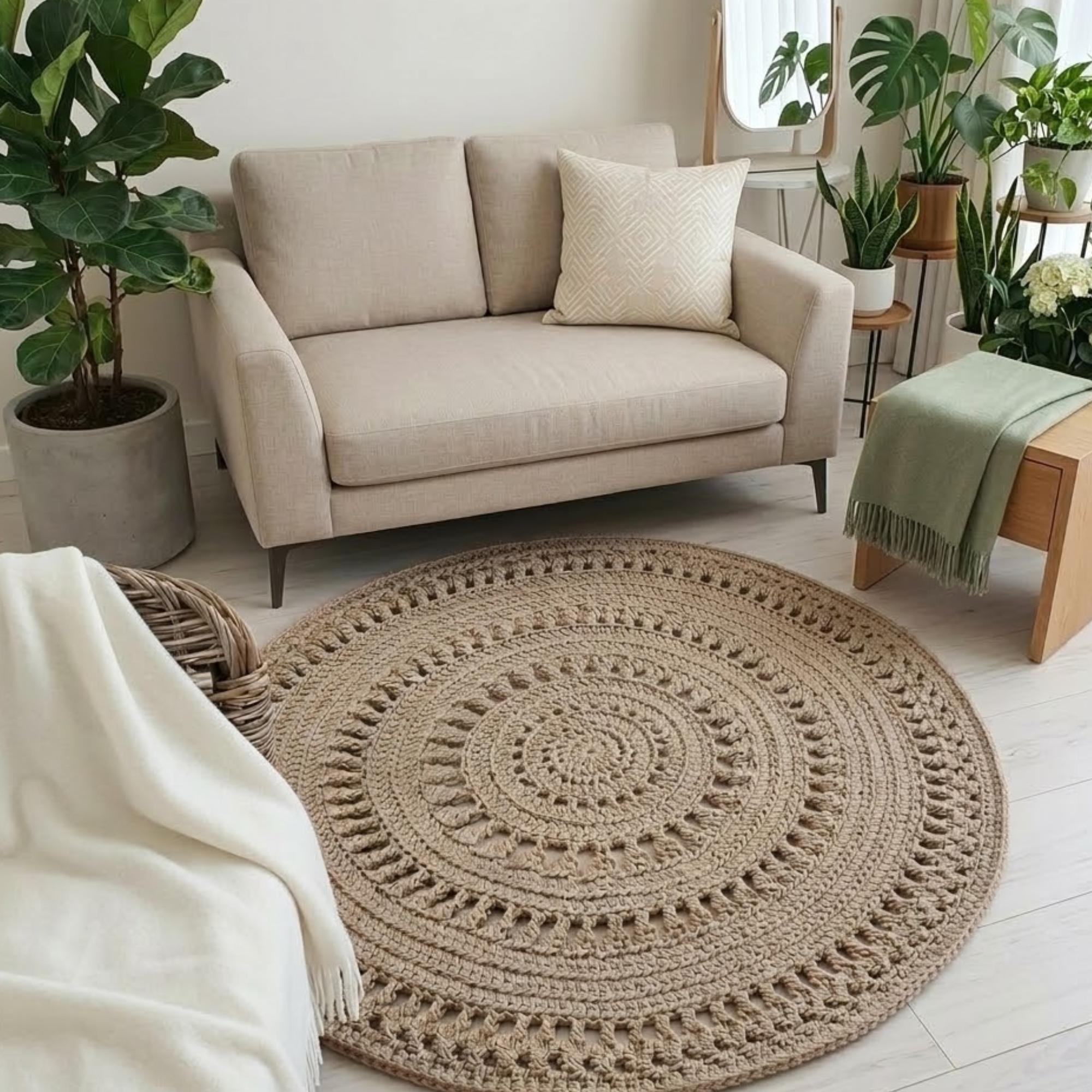 Round Crochet Rug Pattern, Boho Crochet Rug PDF, Large Floor Rug ...