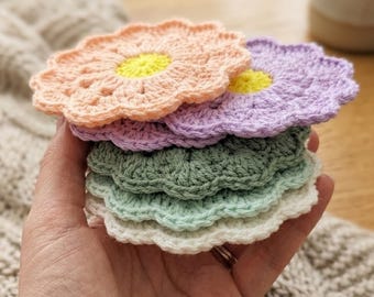 Crochet Daisy Flower Coaster Pattern PDF, 8 Petal-Daisy Coaster, Beginner Floral Mug Rug, Digital Download