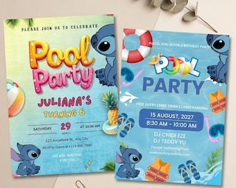 Editable Pool Party Invitation Template,Summer splash Birthday Invite Canva,Kids Pool Party Printable, Letter Size,Water Party Printable