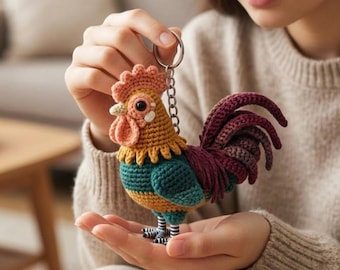Realistische Hahn-Muster - Häkeln Bauernhaus Amigurumi Vogel PDF-Download , Mini-Hahn Schlüsselanhänger Häkelanleitung PDF, Bauernhof Huhn Amigurumi