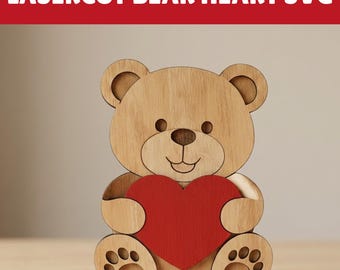 Valentinstag Geschenk, Valentinstag Paar Geschenk, benutzerdefinierte Holz Bär SVG Laserschnitt, Valentinstag Laserschnittdatei, personalisierte Teddybär mit Herz SVG Laserschnitt,