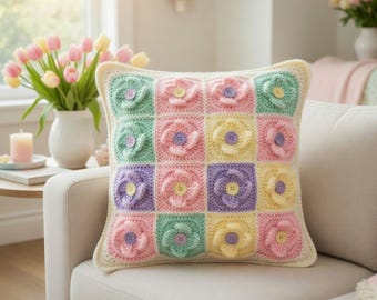 Gehäkelte Kissenhülle Muster | Oma Quadrat Kissen Muster | Floral Häkelkissen | Kissen PDF | Anfängerfreundlich