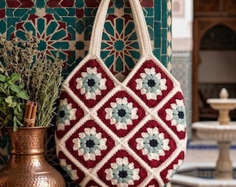 Grandma Square Häkeltasche Muster, Boho Tasche, Sommer Geldbörse, Markttasche (PDF Download), Geschenk für Sie, häkeln Grandma Square Schultertasche