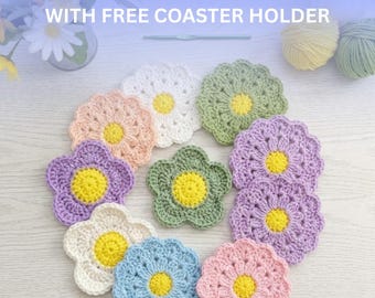Crochet Daisy Flower Coaster Pattern PDF, 8 Petal-Daisy Coaster, Beginner Floral Mug Rug, Digital Download