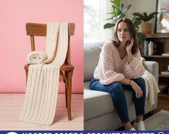 Crochet Pattern Bundle PDF, Scarf and Top Sweater Pattern, Beginner Crochet Clothing Set, Easy DIY Winter & Summer Patterns