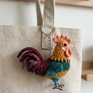 Realistic Rooster Pattern - Crochet Farmhouse Amigurumi Bird PDF Download , Mini Rooster Keychain Crochet Pattern PDF,Farm Chicken Amigurumi image 3
