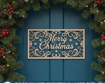 Floral Weihnachten Türschild SVG, Laser Cut Datei (Digitaler Download), Laser Cut Files für Glowforge, Willkommen Türschild,