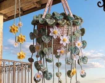 Crochet String of Hearts Girlanden Muster, Gänseblümchen Narzisse Blumen (PDF Download), Hängepflanze Amigurumi,Sukkulenten PDF Anleitung,