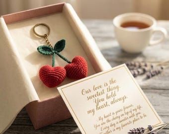 Kirschherz Schlüsselbund Häkelanleitung, Süßer Kirschschlüsselbund PDF Muster, Amigurumi Kirschherz, Valentinstag Geschenk Häkelanleitung