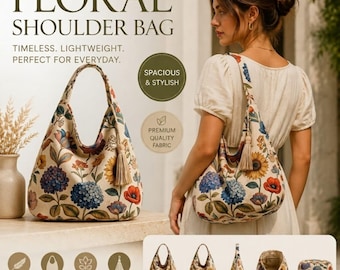 Molde em PDF para Bolsa Despojada, Tutorial de Bolsa Hobo de Ombro Faça Você Mesmo, Molde Fácil para Bolsa Tote, Modelo de Bolsa Moderna Feita à Mão, Detalhe Elegante de Franja