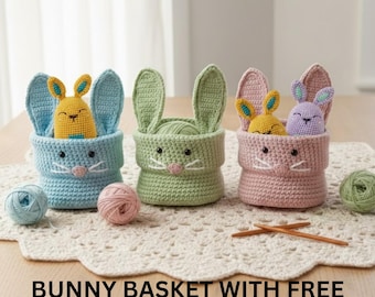 Crochet Bunny Basket Pattern, Easter Decor, Nursery Organizer (PDF Download)  Crochet Bunny Storage